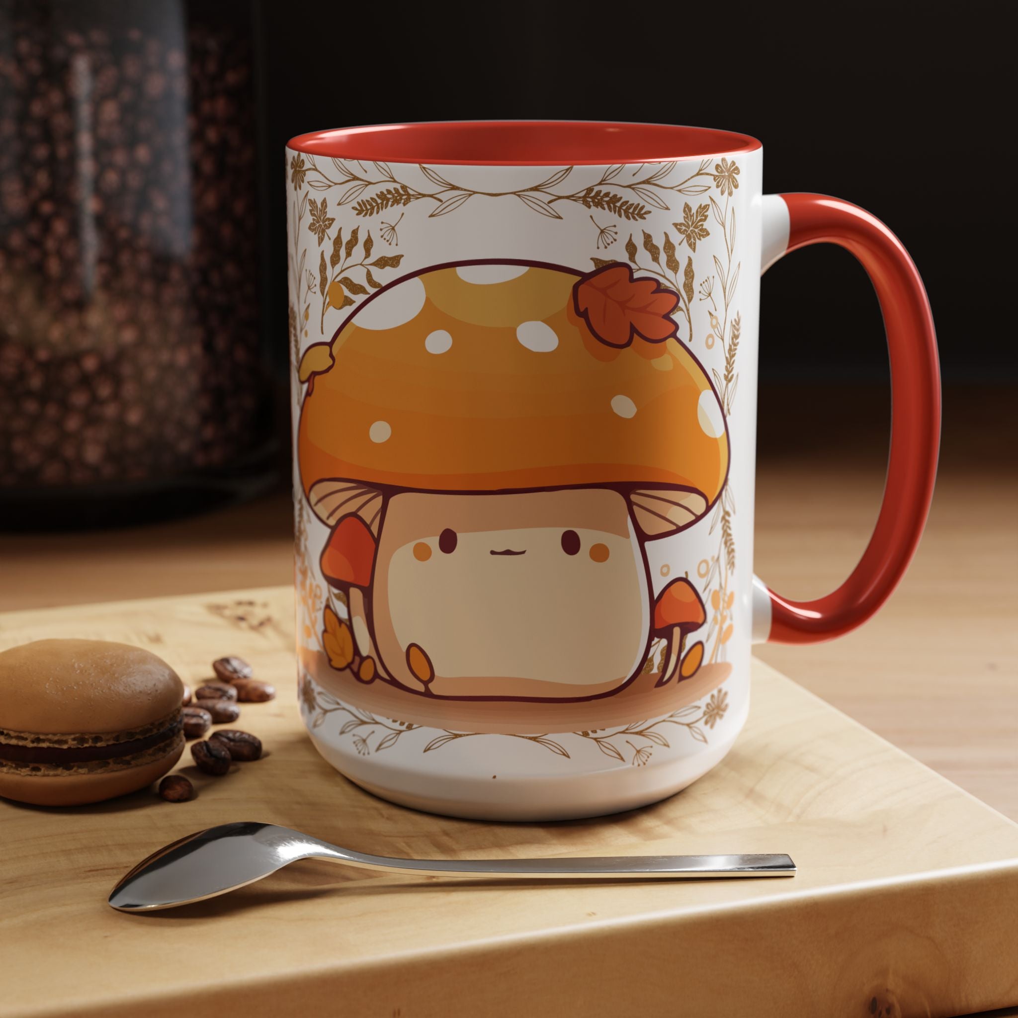 Autumn Mushroom Cute Coffee Mug — Fall Kawaii Accent Mug (11/15oz)