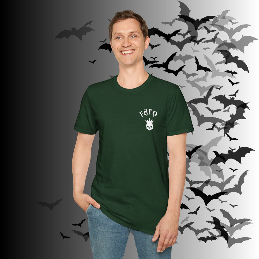 "FAFO" I Identify As A Threat T-Shirt — White Print Front & Back Gothic Tee