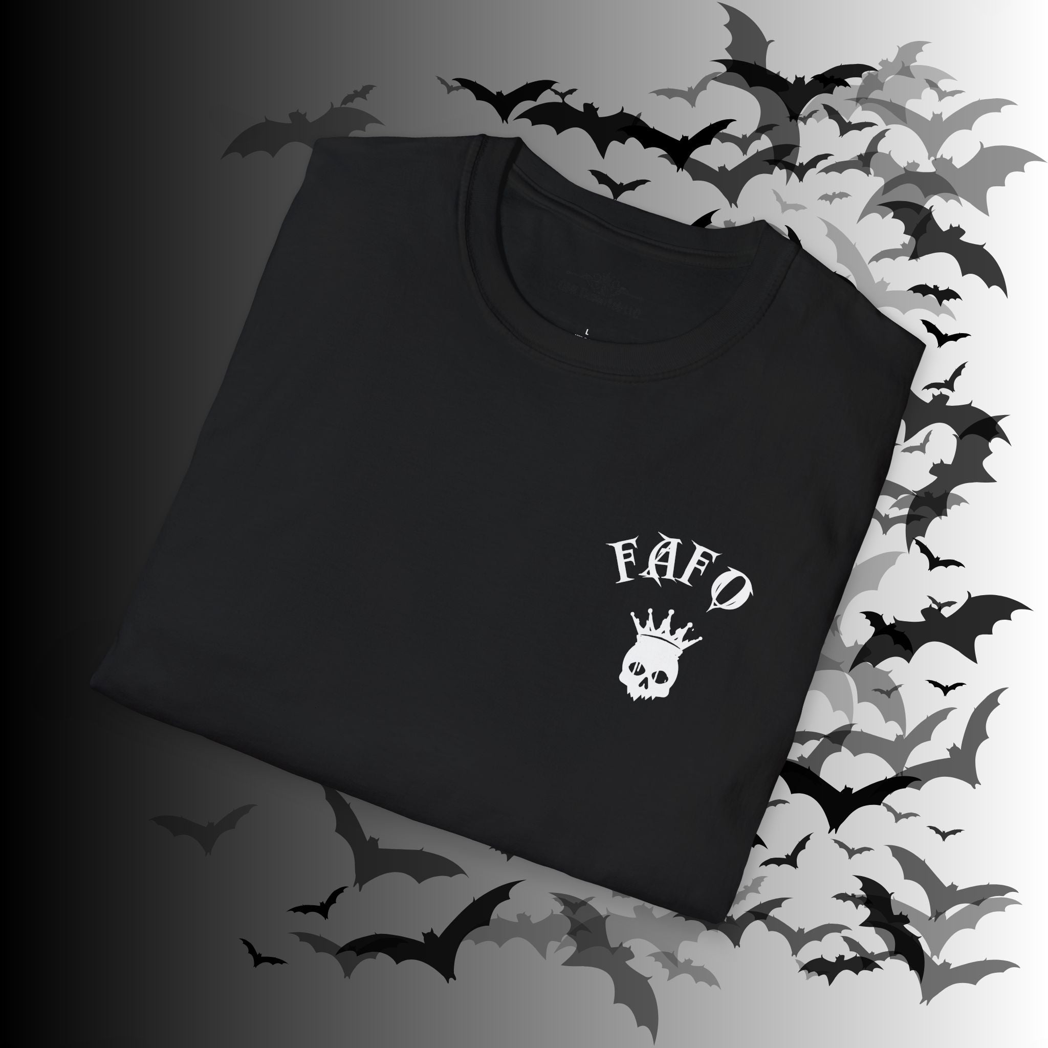 "FAFO" I Identify As A Threat T-Shirt — White Print Front & Back Gothic Tee