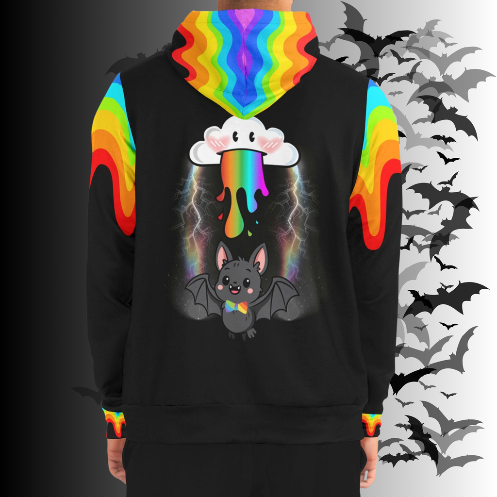 Rainbow Vomit Cloud Bat All Over Print Zip Hoodie — Kawaii Goth Pride Unisex AOP Hoodie