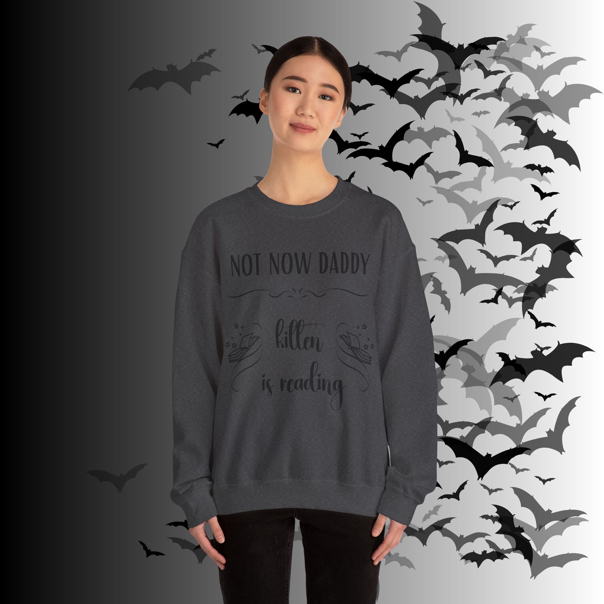 Not Now Daddy Kitten Is Reading Crewneck Sweatshirt — Funny Book Lover