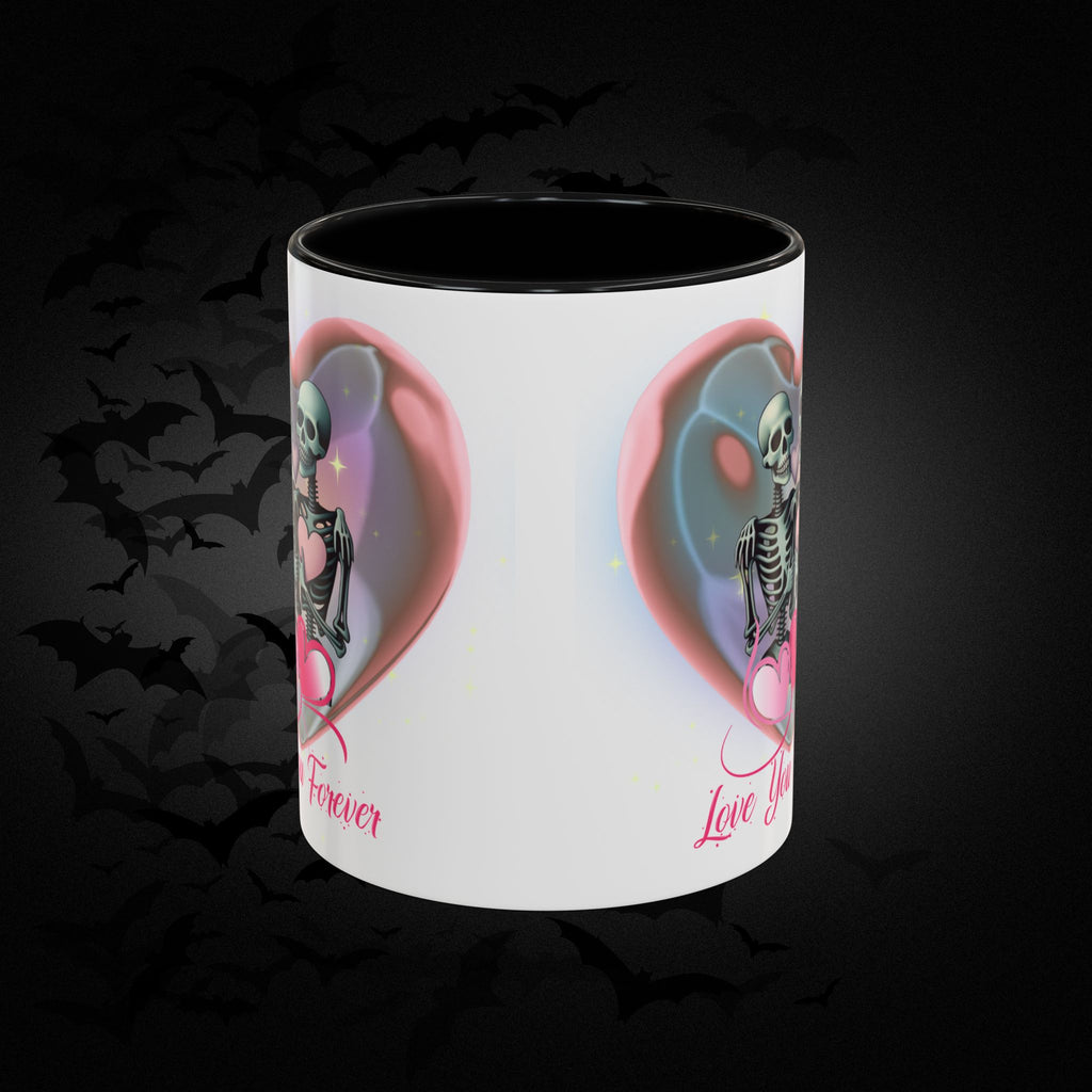 Love You Forever Valloween Coffee Mug — Skeleton Couple Heart Design (11/15oz)