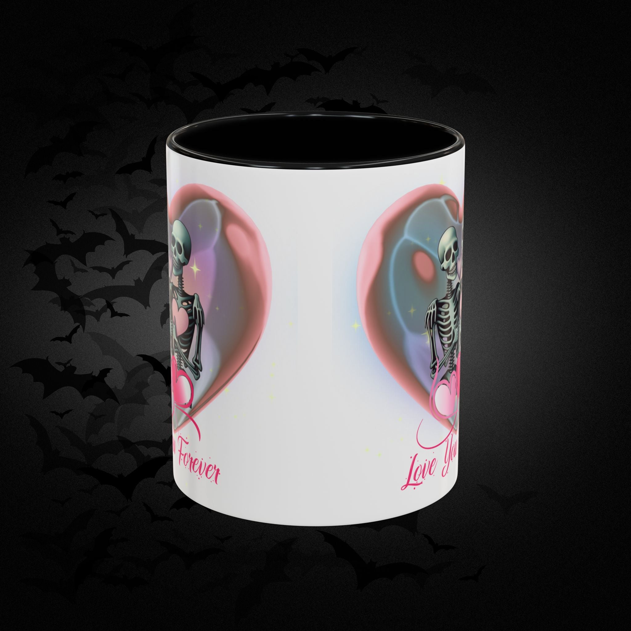 Love You Forever Valloween Coffee Mug — Skeleton Couple Heart Design (11/15oz)