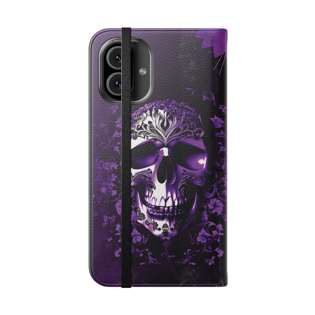 Purple Pastel Goth Skull Flip Wallet Phone Case - Skull Wallet Case for Samsung iPhone - Gothic Style Skull Wallet Phone Cases