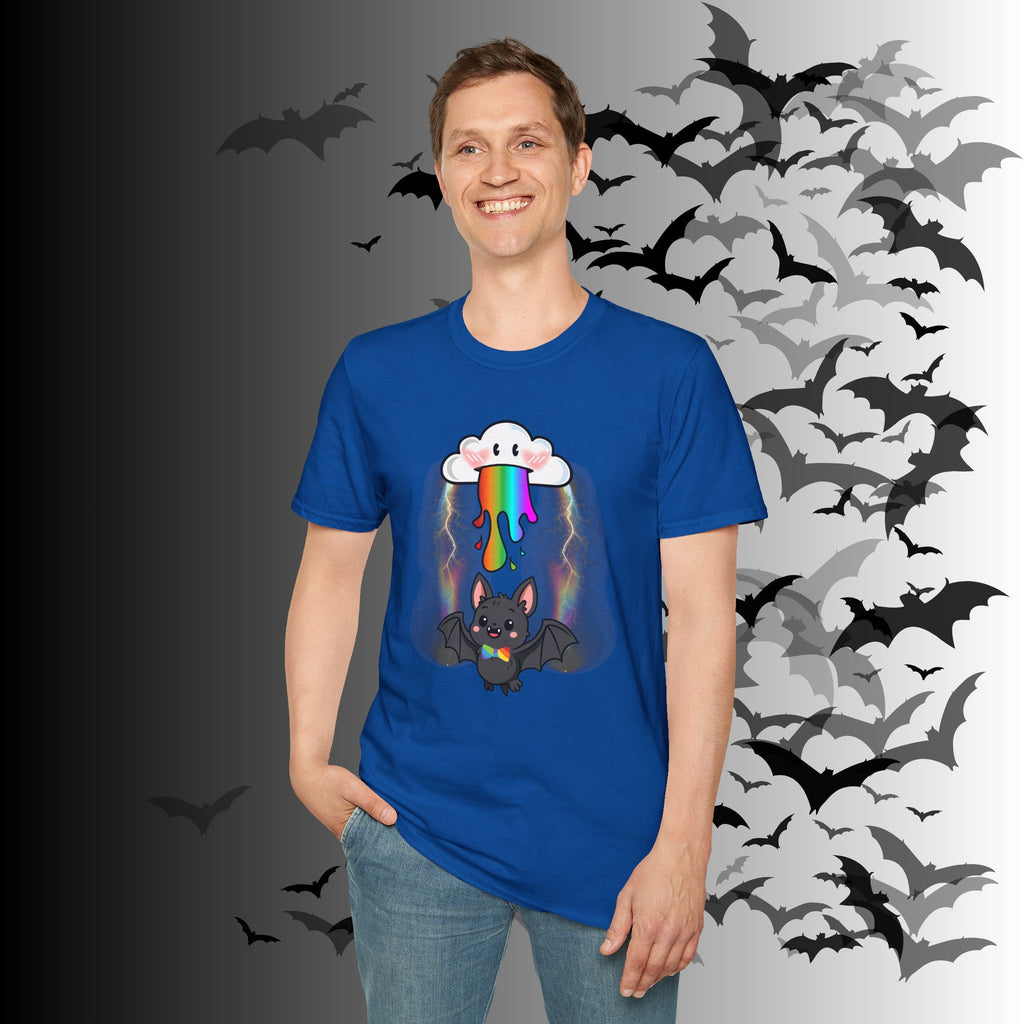 Rainbow Vomit Cloud Bat T-Shirt — Kawaii Goth Pride Unisex Tee