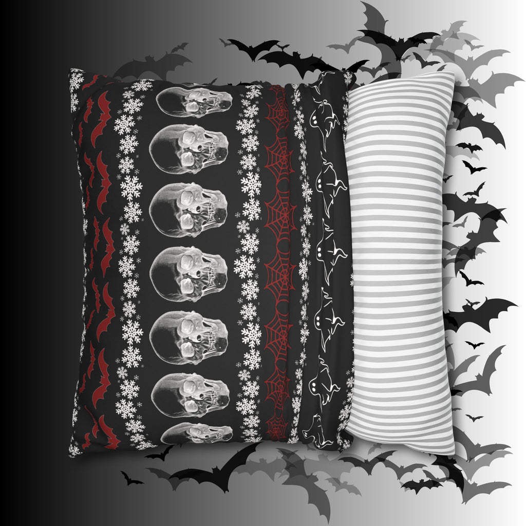 Merry Creepmas Gothic Ugly Sweater Throw Pillow — Goth Holiday Dark Home Decor
