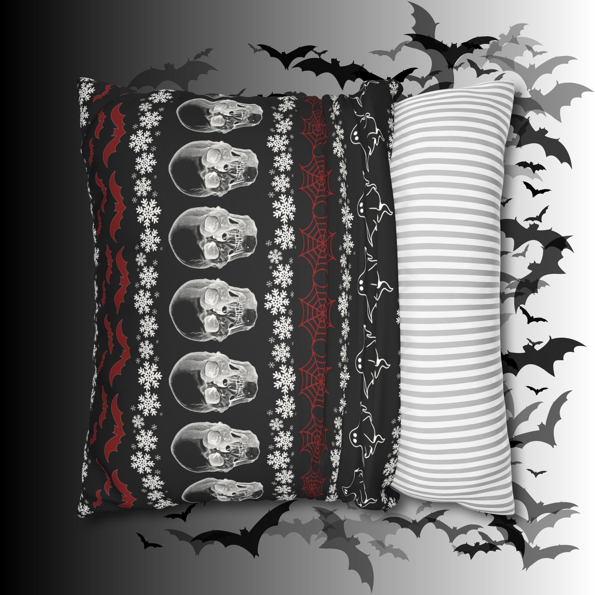 Merry Creepmas Gothic Ugly Sweater Throw Pillow — Goth Holiday Dark Home Decor