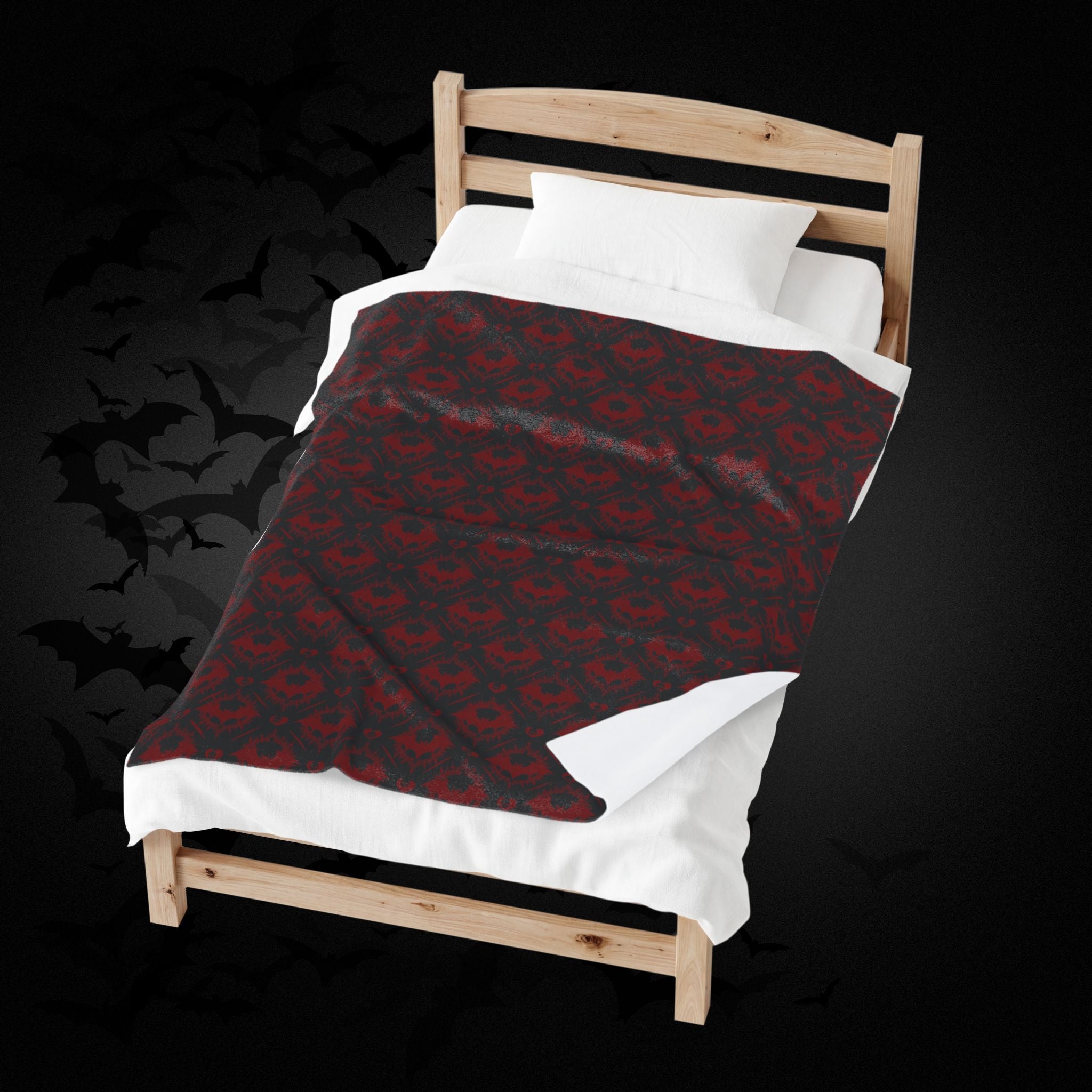 Gothic Bat & Skull Heart Throw Blanket — Dark Romance Home Decor