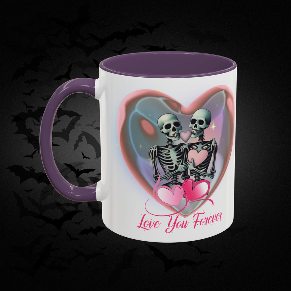 Love You Forever Valloween Coffee Mug — Skeleton Couple Heart Design (11/15oz)