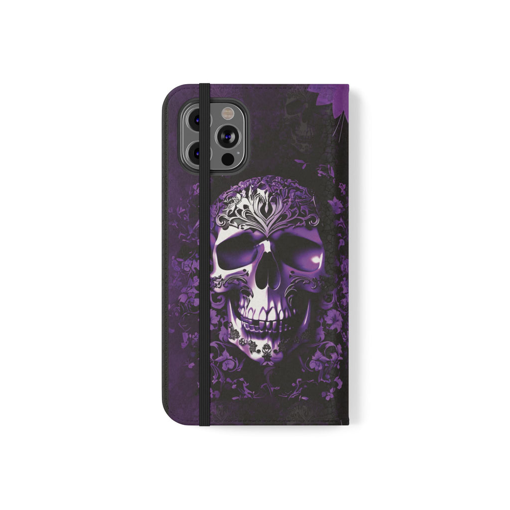 Purple Pastel Goth Skull Flip Wallet Phone Case - Skull Wallet Case for Samsung iPhone - Gothic Style Skull Wallet Phone Cases