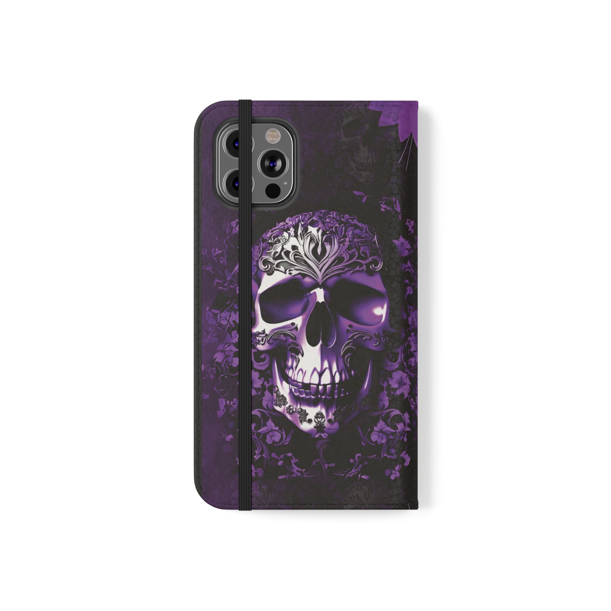 Purple Pastel Goth Skull Flip Wallet Phone Case - Skull Wallet Case for Samsung iPhone - Gothic Style Skull Wallet Phone Cases