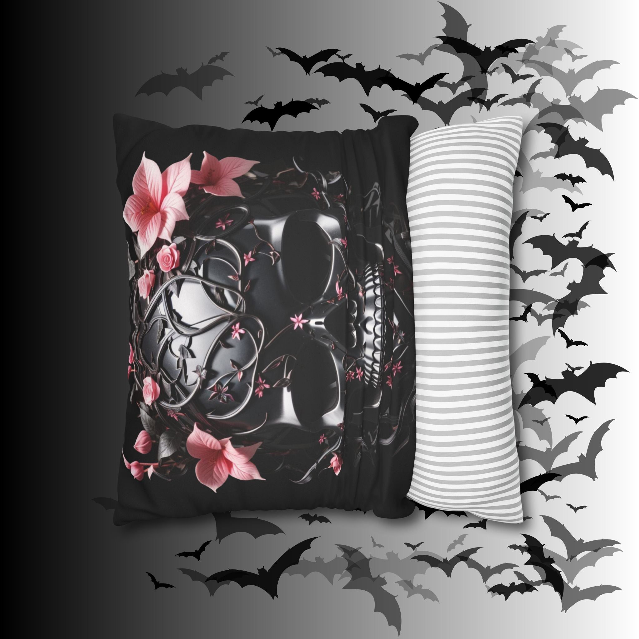 Gothic Botanical Skull Throw Pillow — Dark Floral Pastel Goth Home Decor