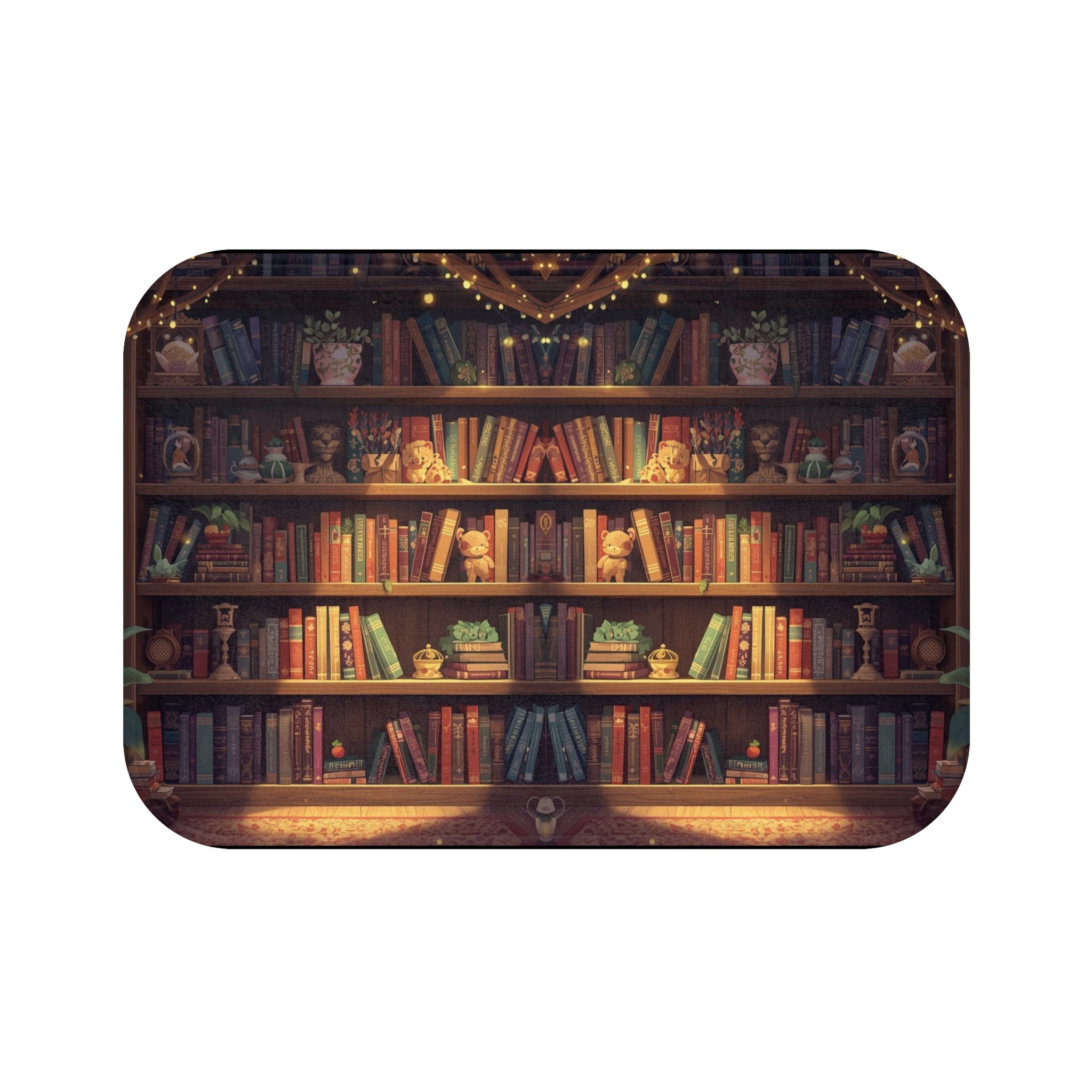 Cottagecore Bookcase Bath Mat — Cozy Fantasy Book Lover Bathroom Decor