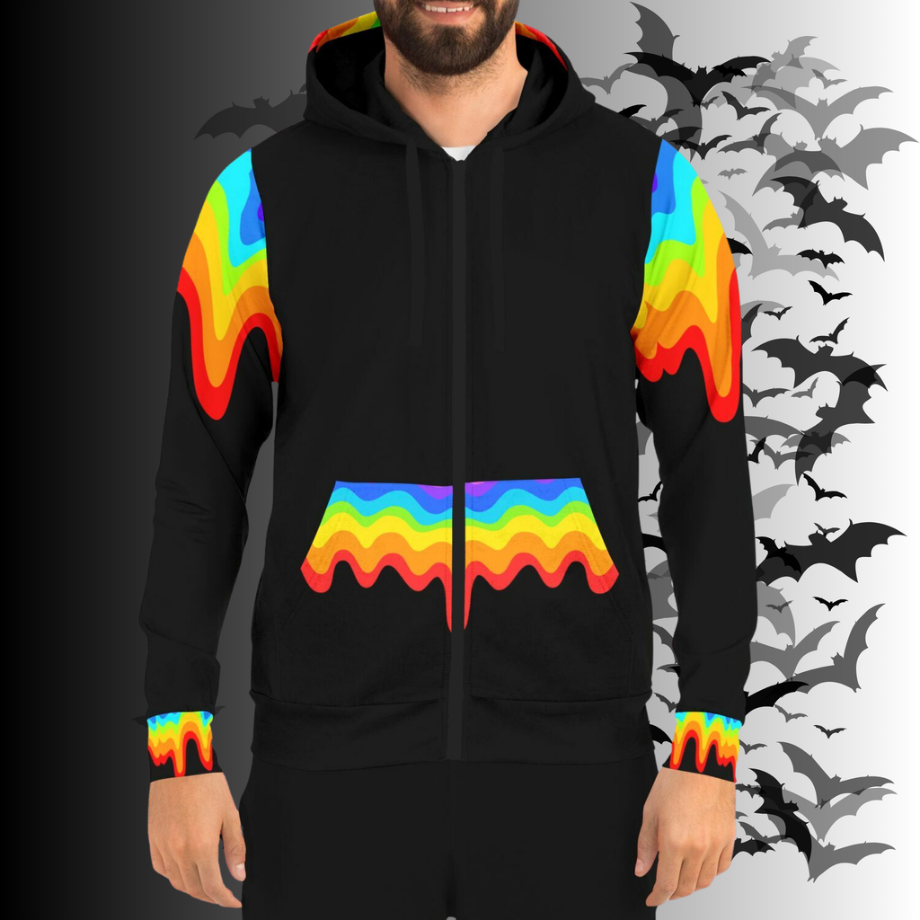 Rainbow Vomit Cloud Bat All Over Print Zip Hoodie — Kawaii Goth Pride Unisex AOP Hoodie