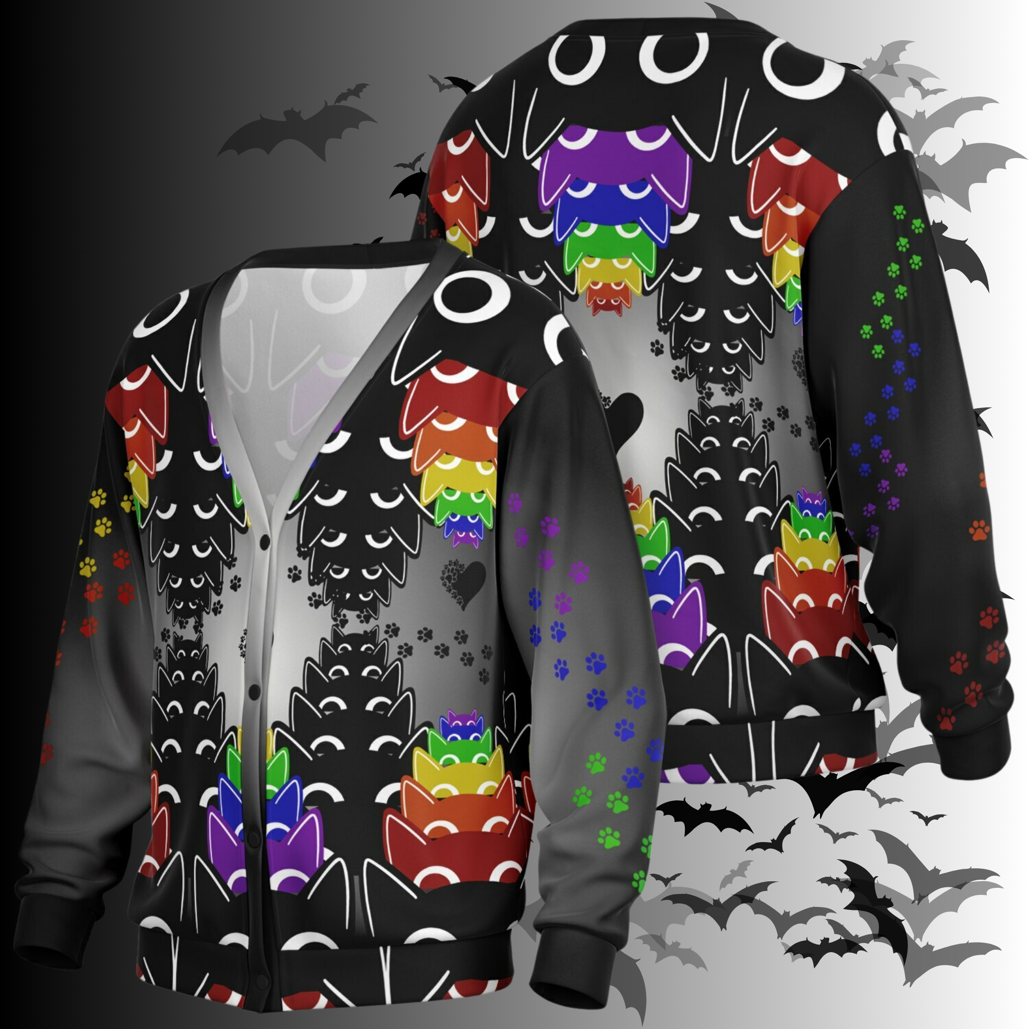 Rainbow Cats All Over Print Cardigan