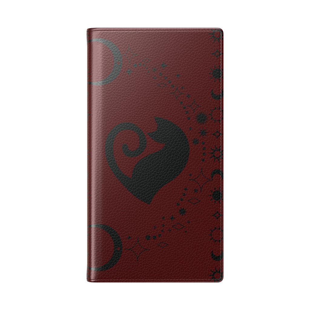 Dark Academia Celestial Black Cat Flip Wallet Case for iPhone and Samsung Galaxy Phones
