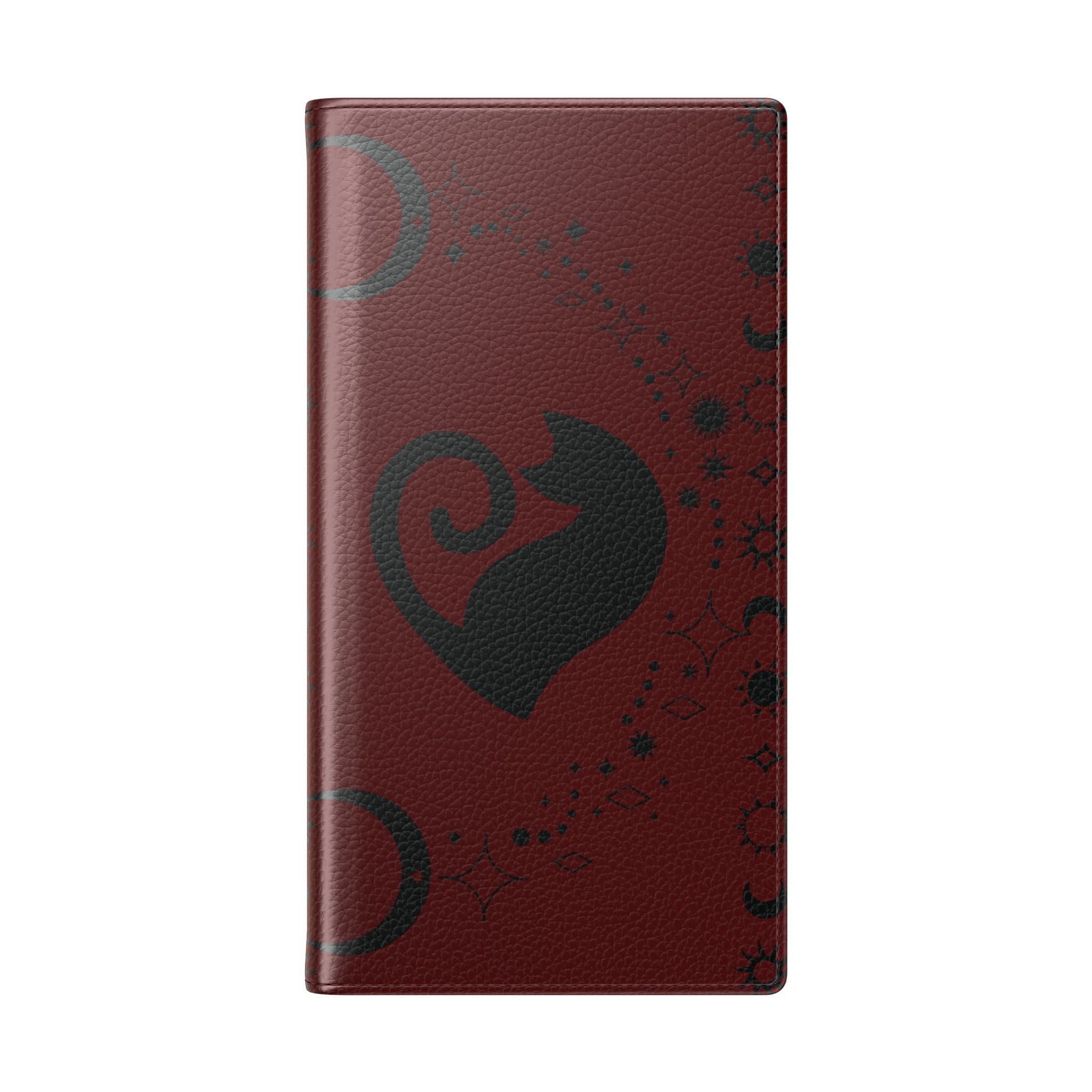 Dark Academia Celestial Black Cat Flip Wallet Case for iPhone and Samsung Galaxy Phones