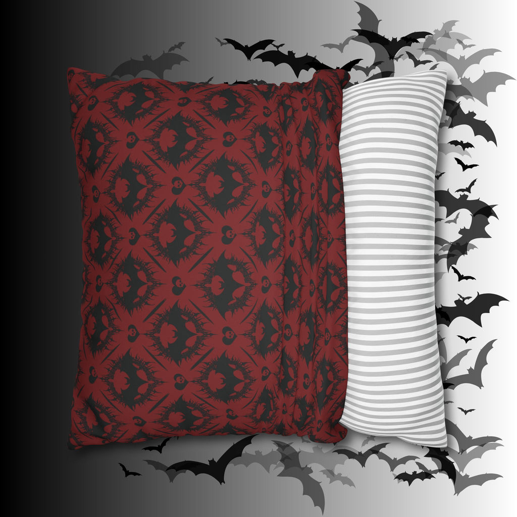 Gothic Bat Diamond Pattern Throw Pillow — Dark Red Damask Home Decor