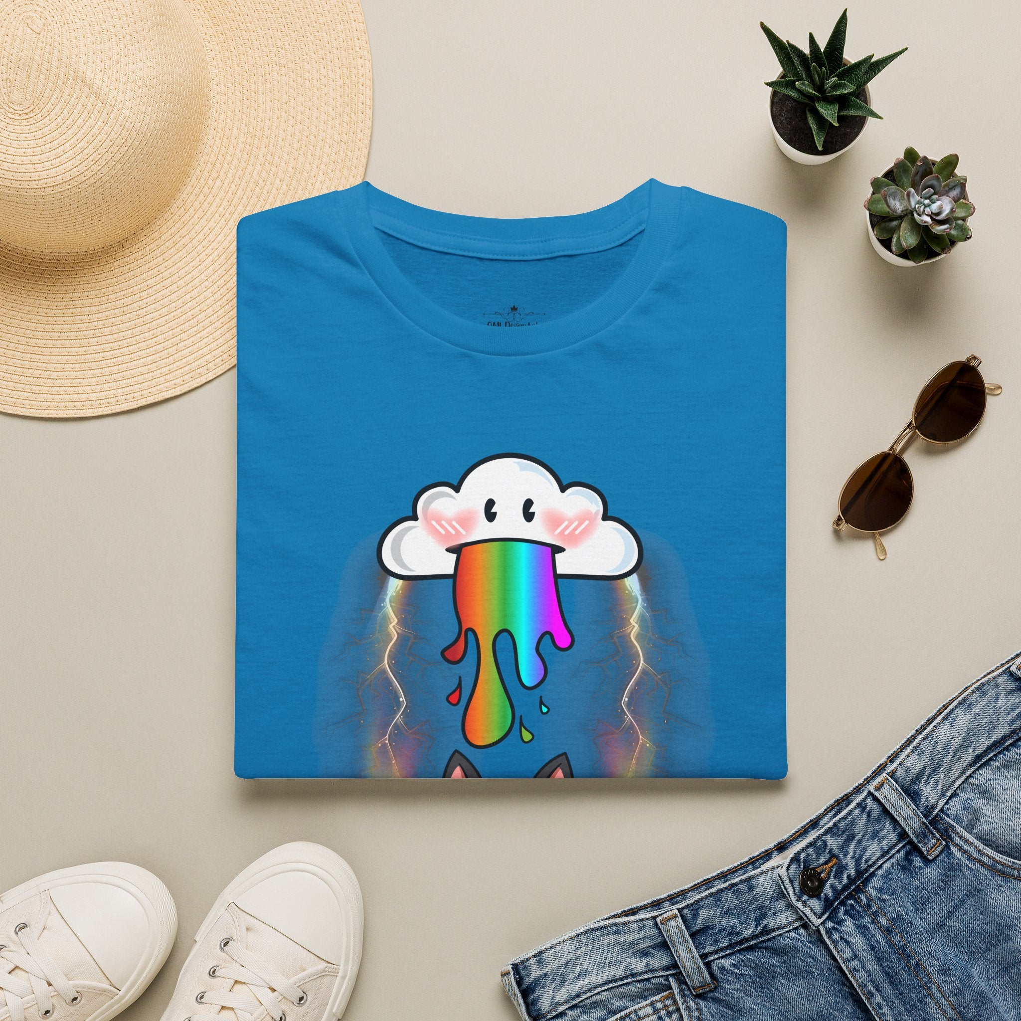 Rainbow Vomit Cloud Bat T-Shirt — Kawaii Goth Pride Unisex Tee