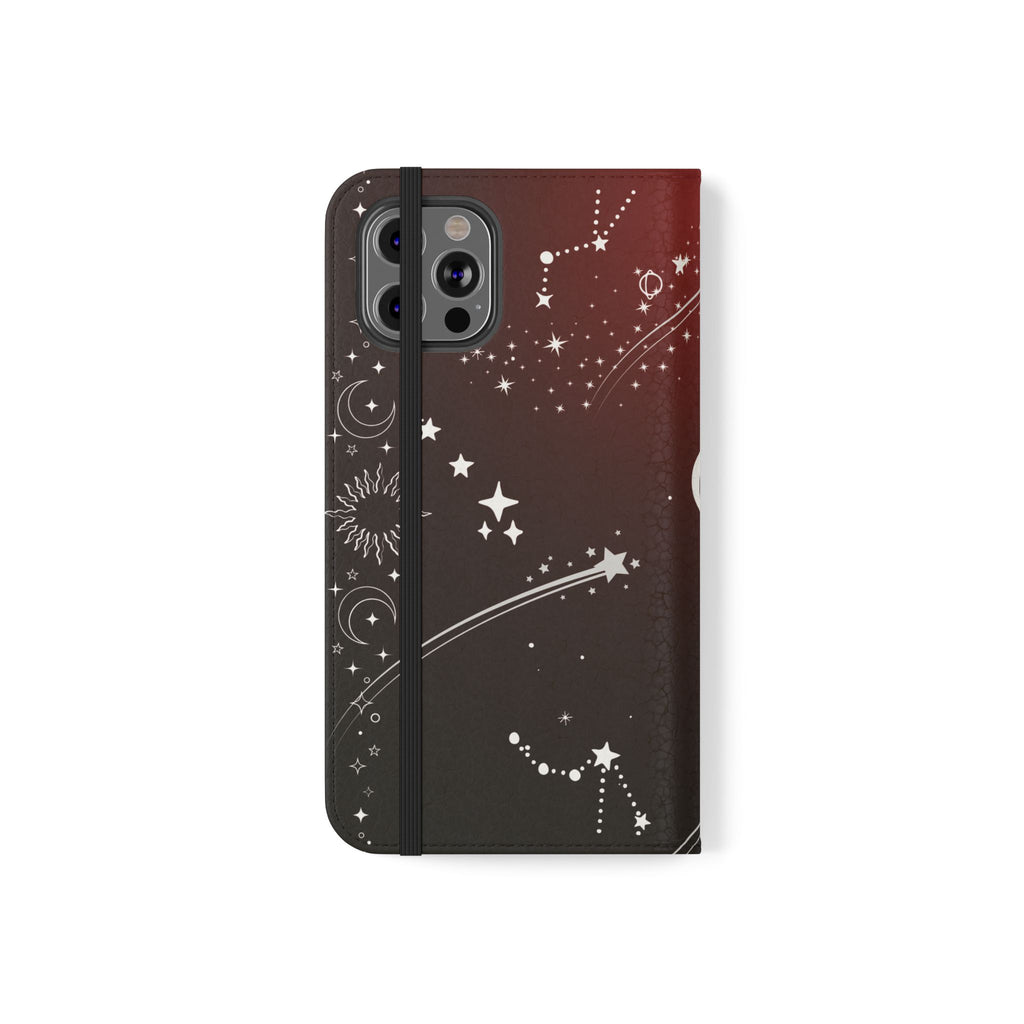 Gothic Celestial Black and Red Flip Wallet Case for iPhone and Samsung Galaxy Phones