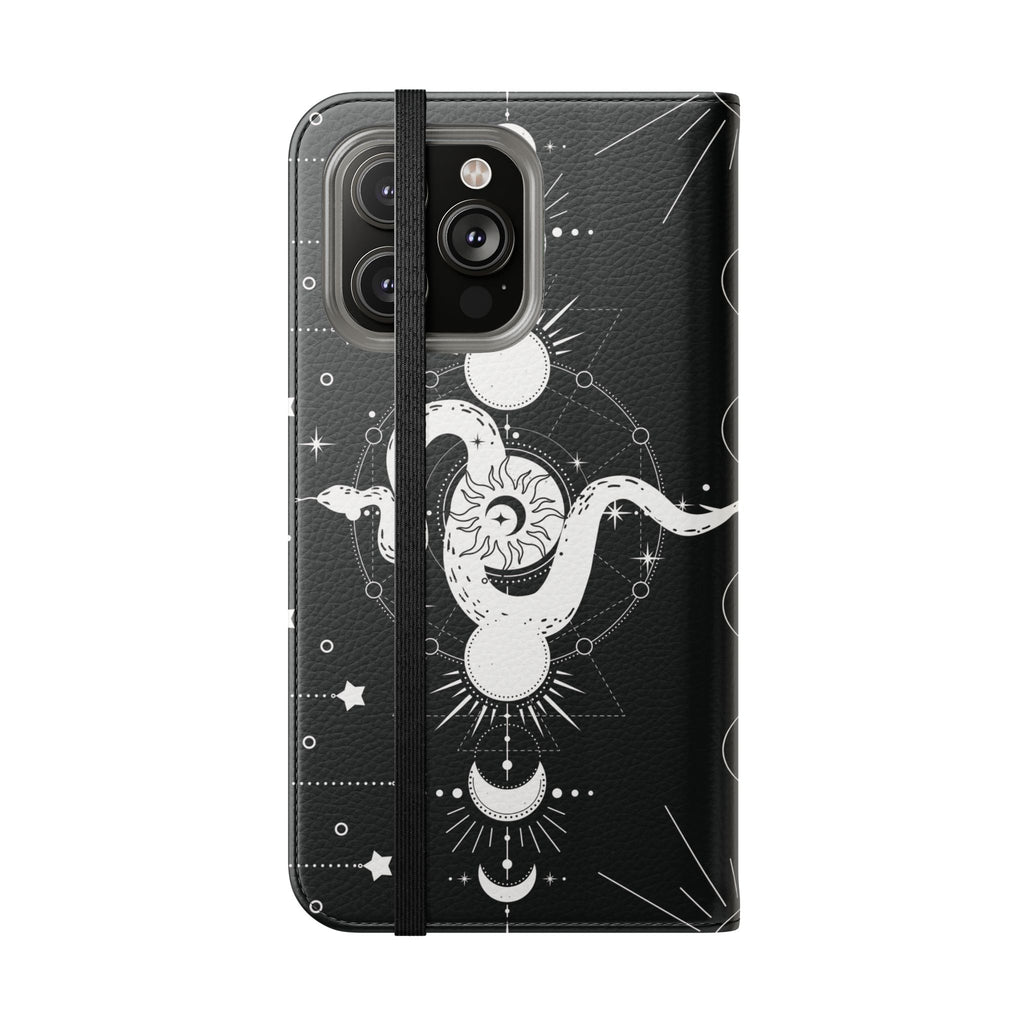Gothic Style Celestial Snake Moon Phases Wallet Flip PhoneCase - Celestial Style Phone Case for iPhone and Samsung - Moon Phases Wallet Case