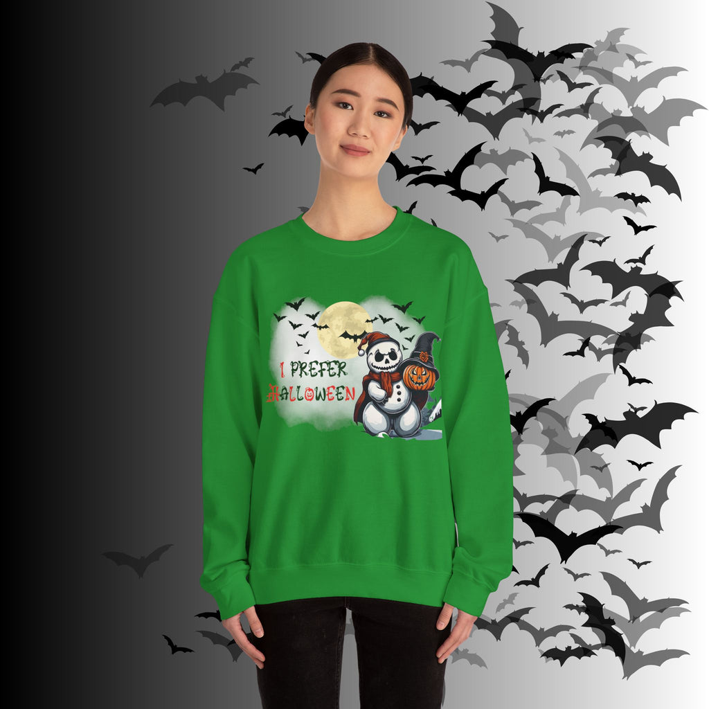 I Prefer Halloween Crewneck Sweatshirt — Gothic Christmas Snowman Pumpkin