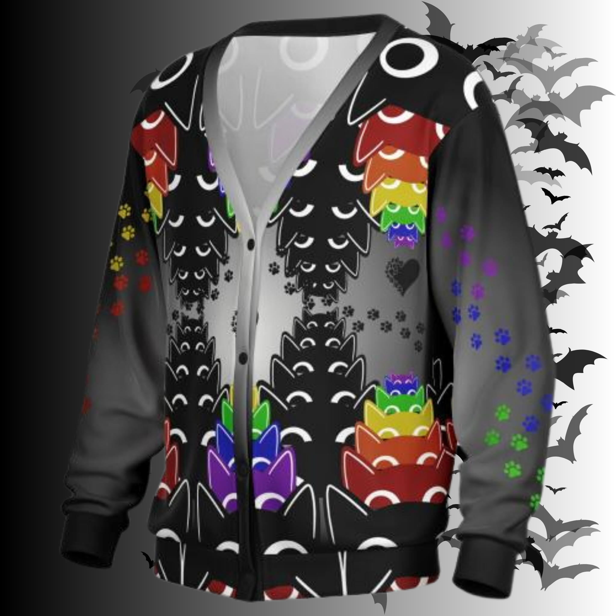 Rainbow Cats All Over Print Cardigan