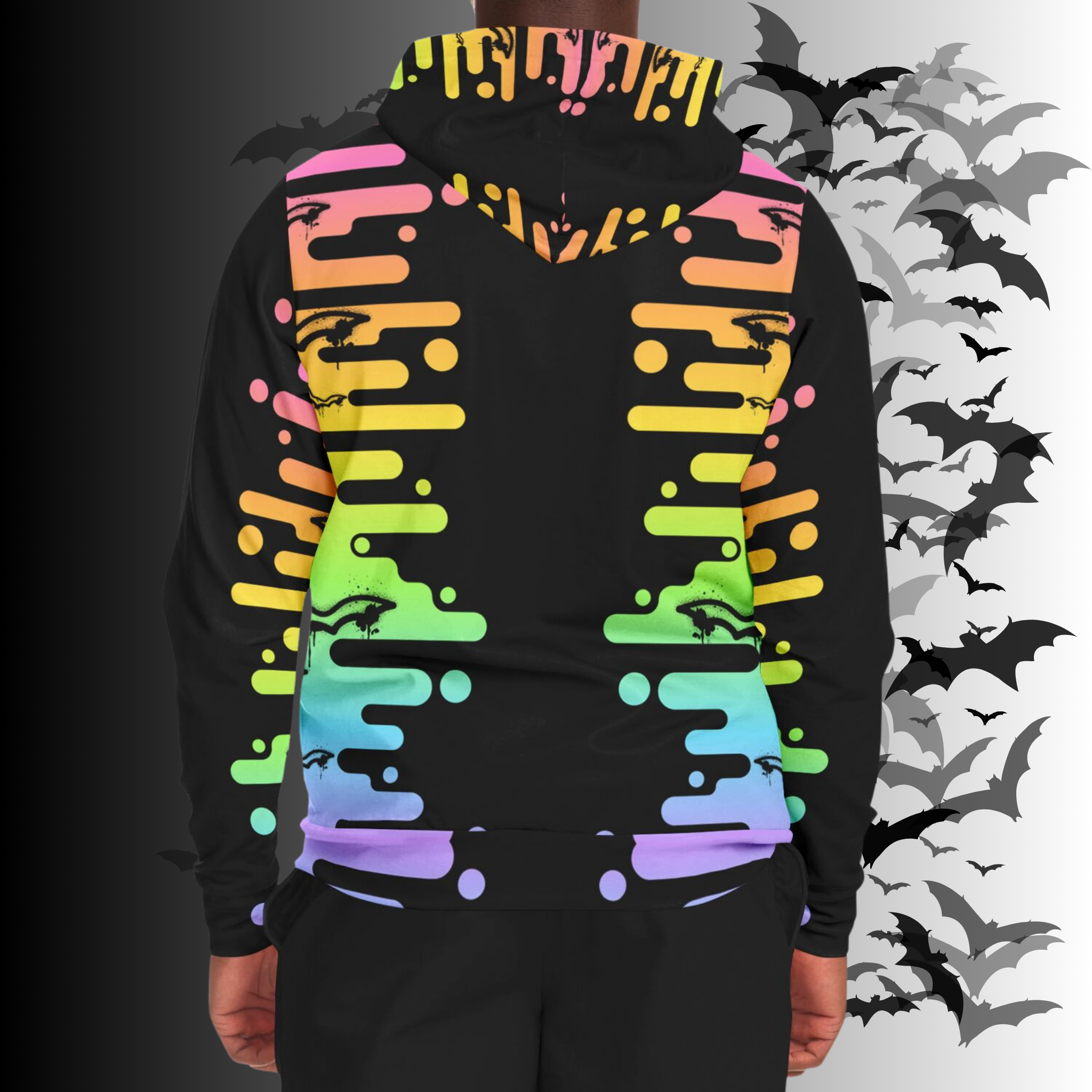 Neon Rainbow Drip Bat All Over Print Zip Hoodie