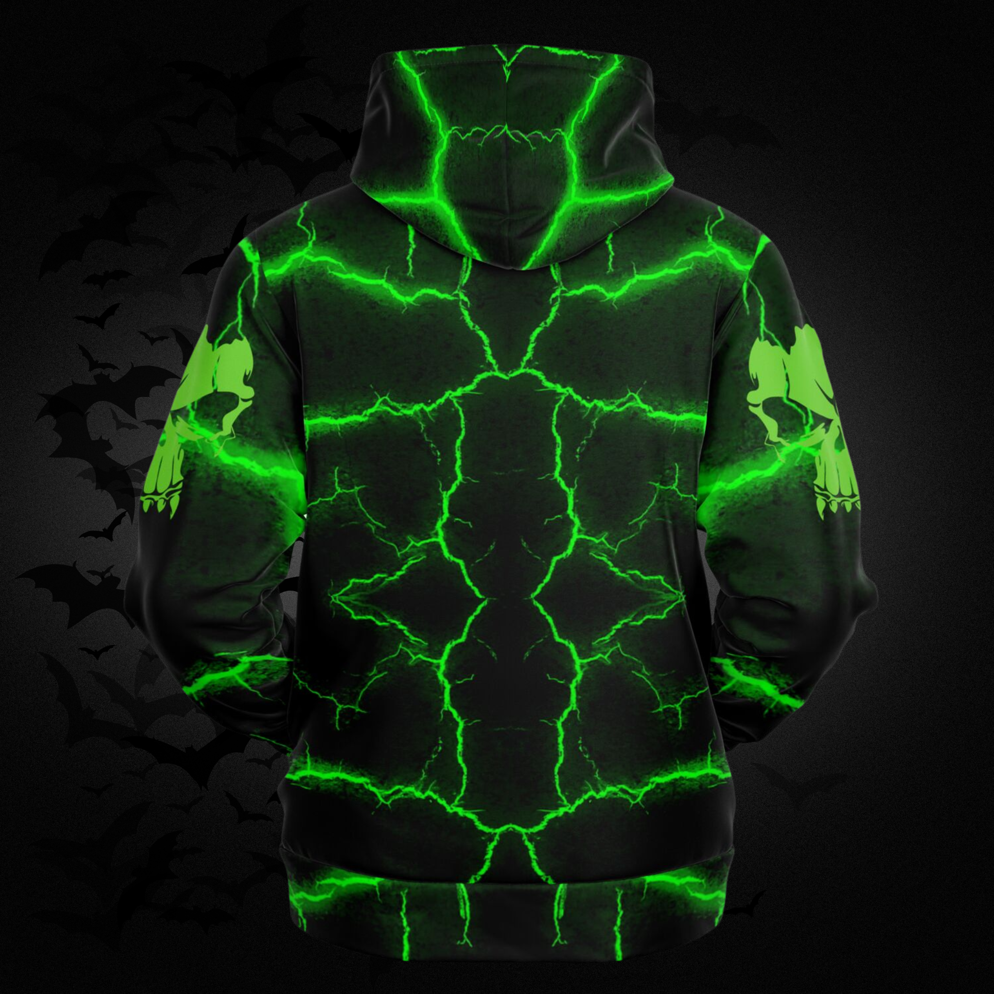 Neon Green Skull All Over Print Hoodie