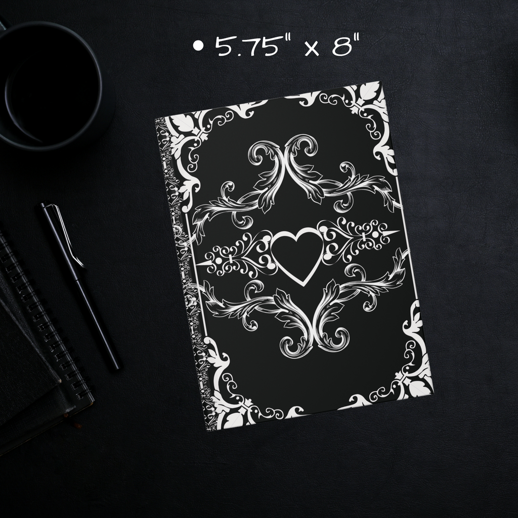 Gothic Dark Romance Journal — Victorian Scrollwork Hardcover in Black & White