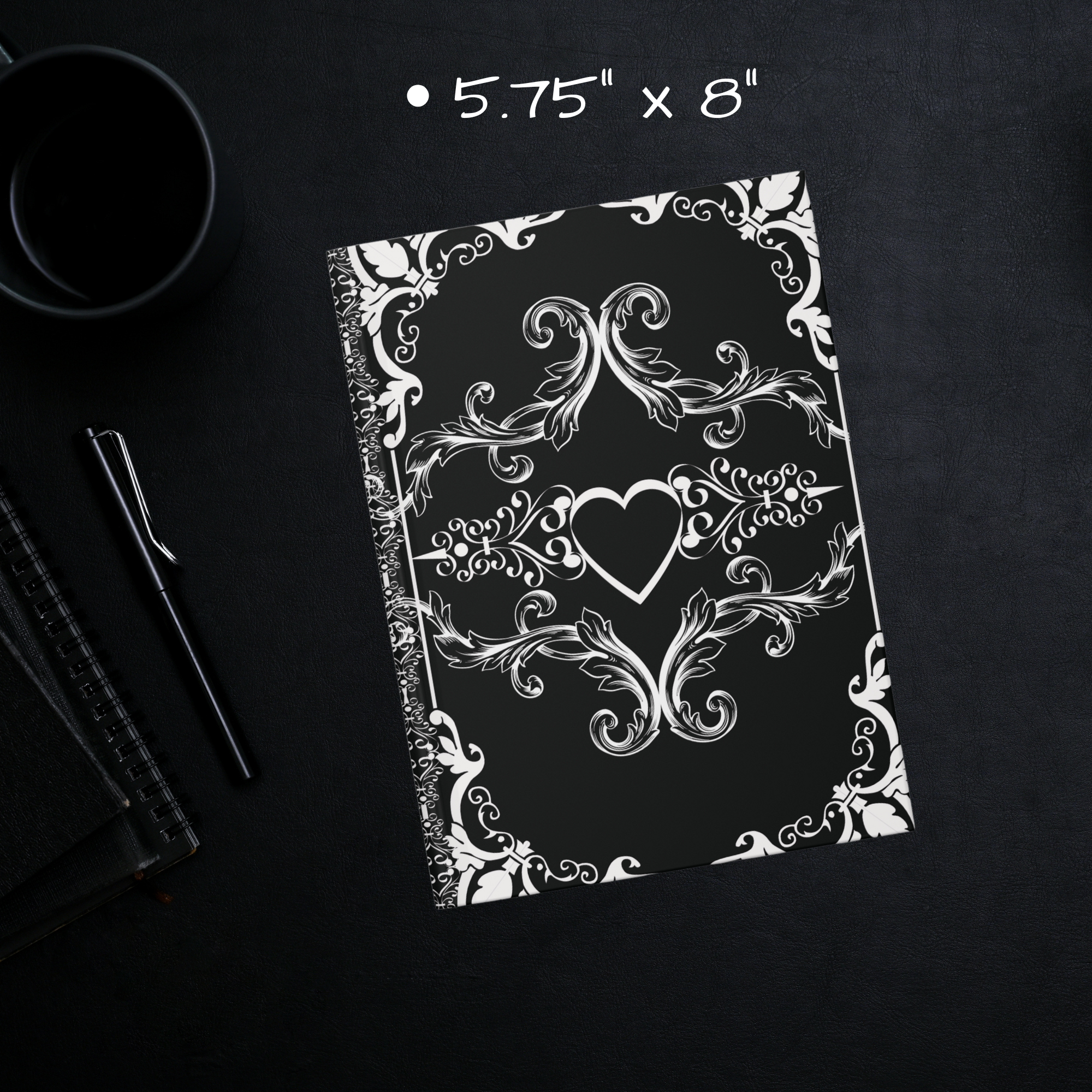 Gothic Dark Romance Journal — Victorian Scrollwork Hardcover in Black & White