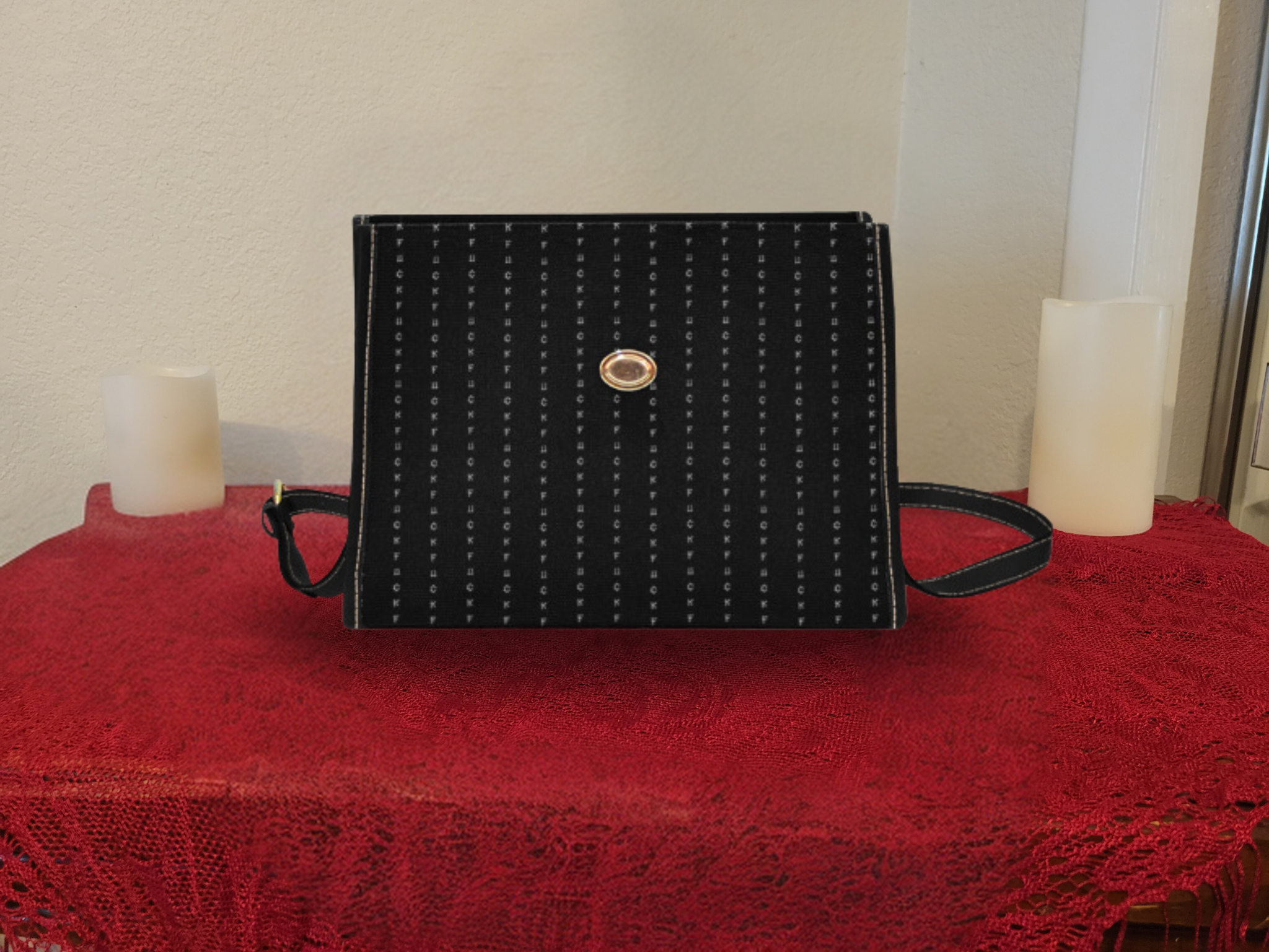 Gothic Pinstripe Handbag | Hidden F-Word Waterproof Canvas Crossbody Purse