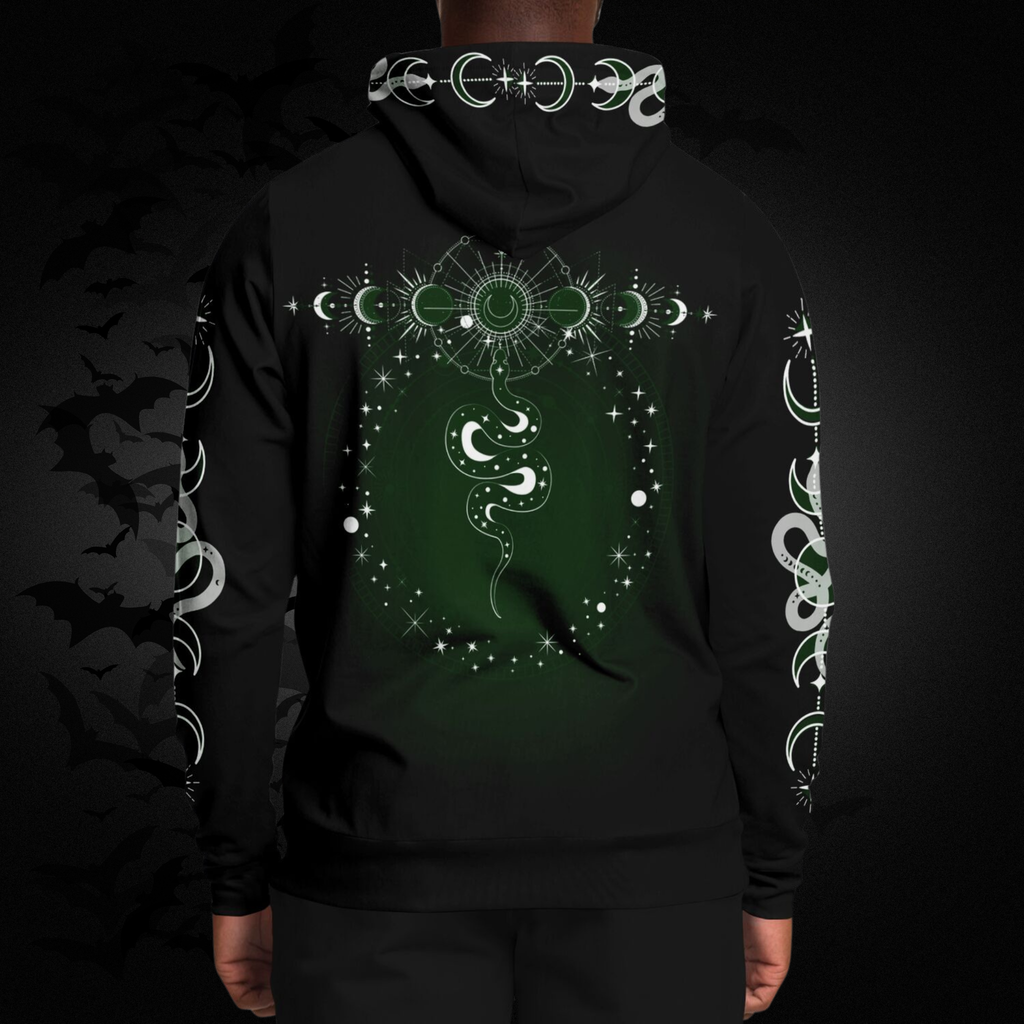Celestial Serpent All Over Print Hoodie – Forest Green