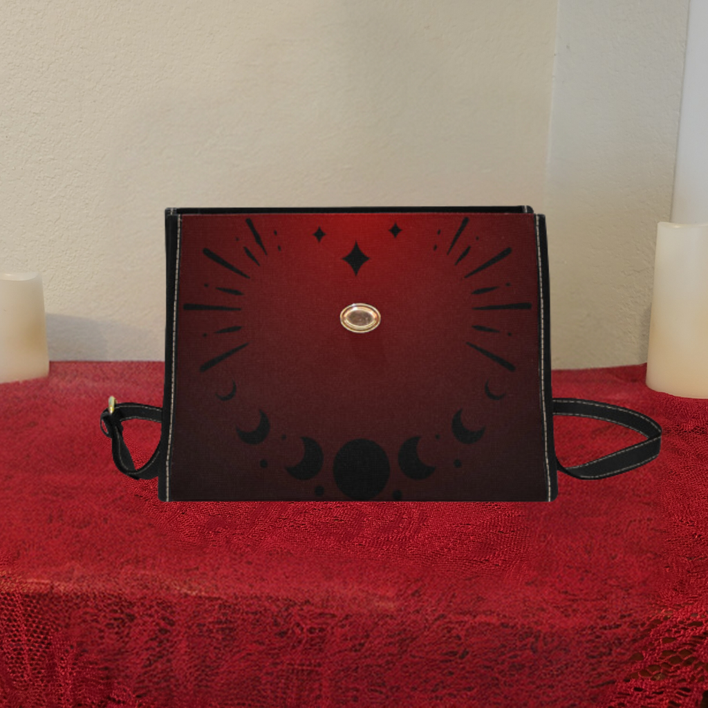 Gothic Moon Phase Handbag | Crimson Dark Academia Waterproof Canvas Crossbody Purse
