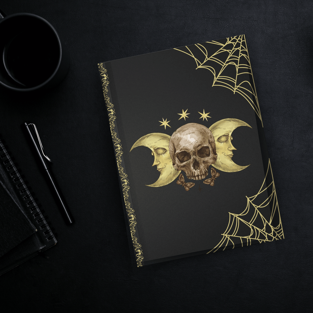 
Gothic Skull Moon Journal | Gold Spider Web Hardcover