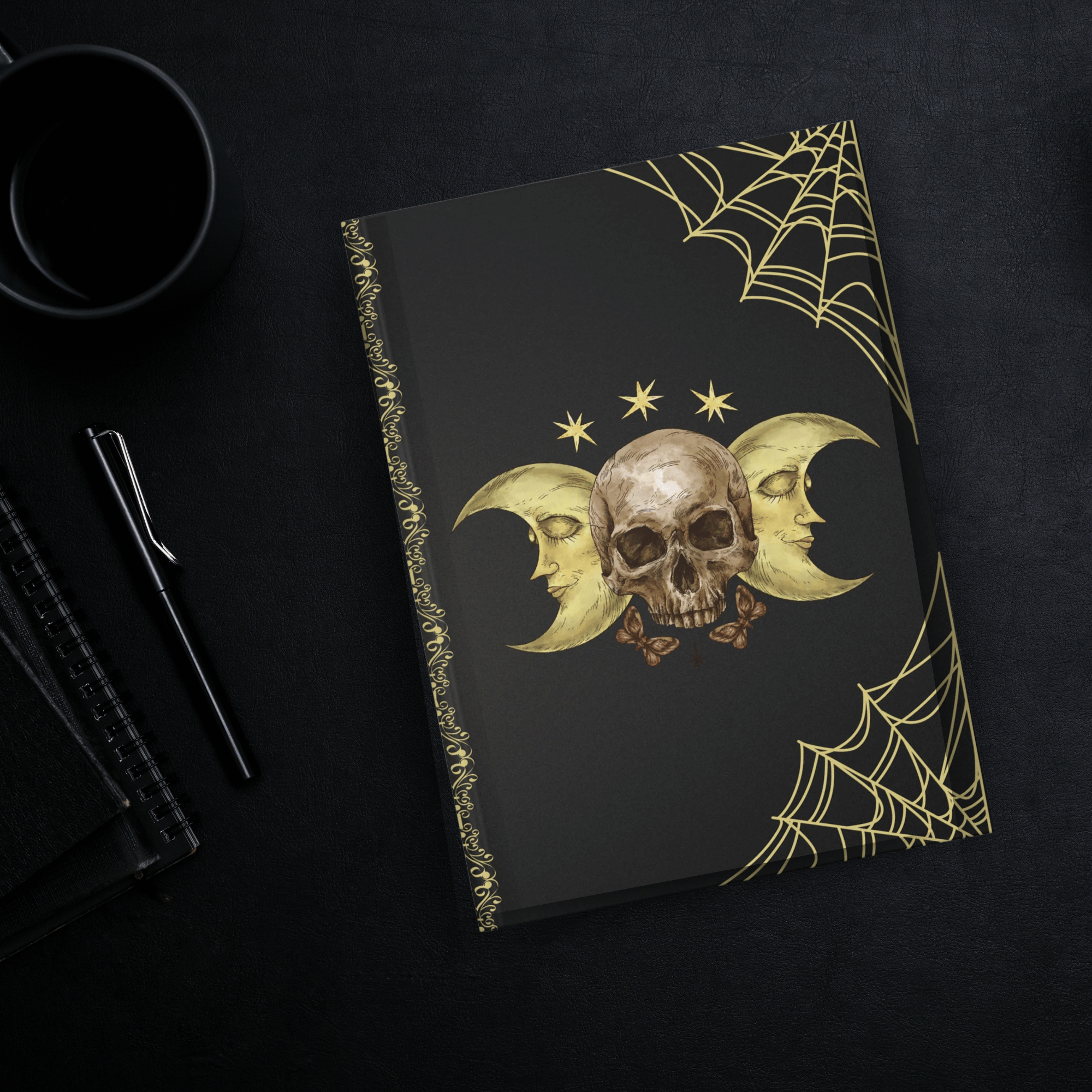 
Gothic Skull Moon Journal | Gold Spider Web Hardcover