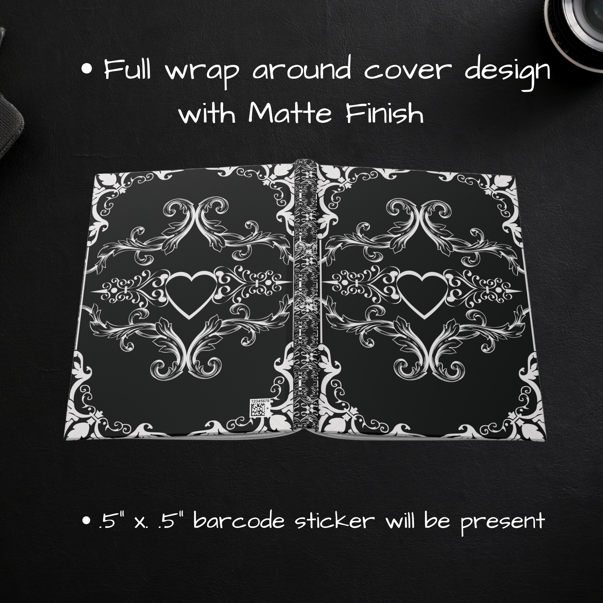 Gothic Dark Romance Journal — Victorian Scrollwork Hardcover in Black & White