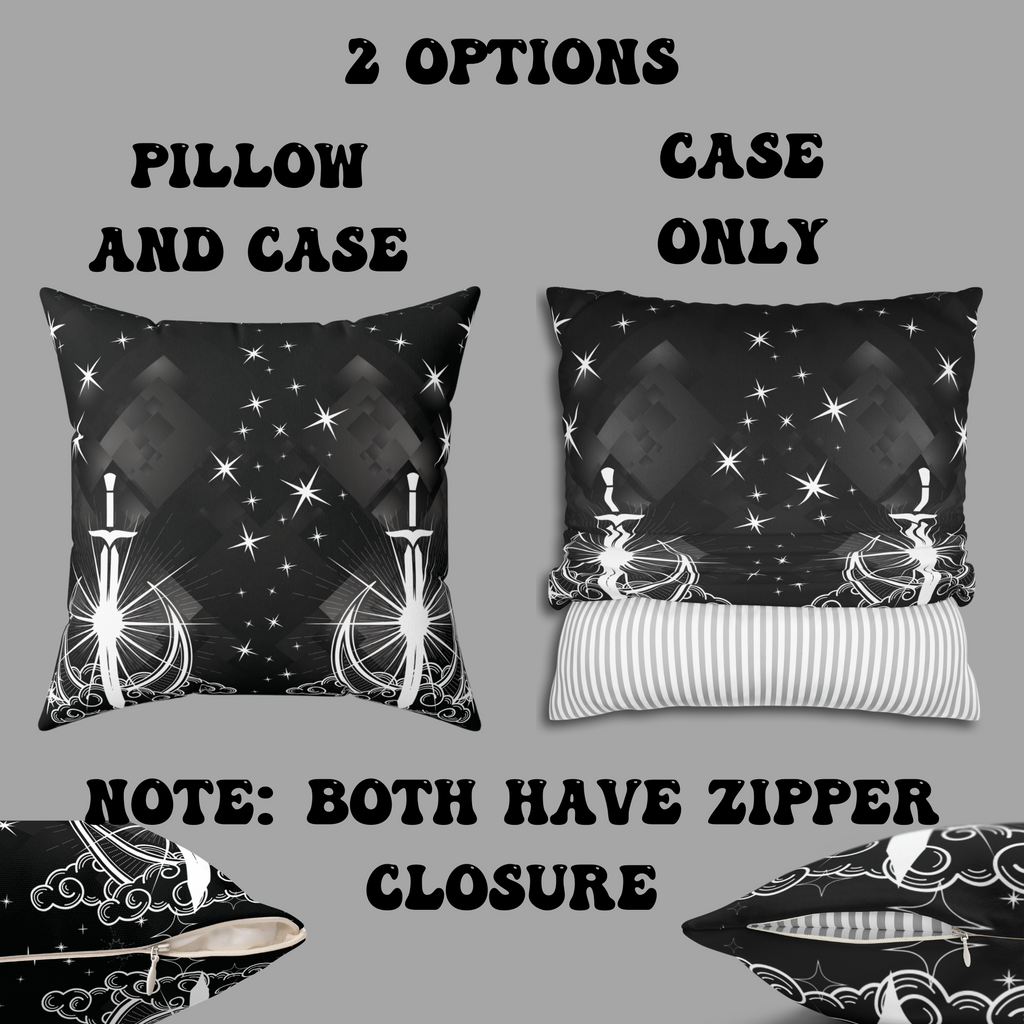 Gothic Moon Sword Celestial Throw Pillow — Dark Witchy Home Decor