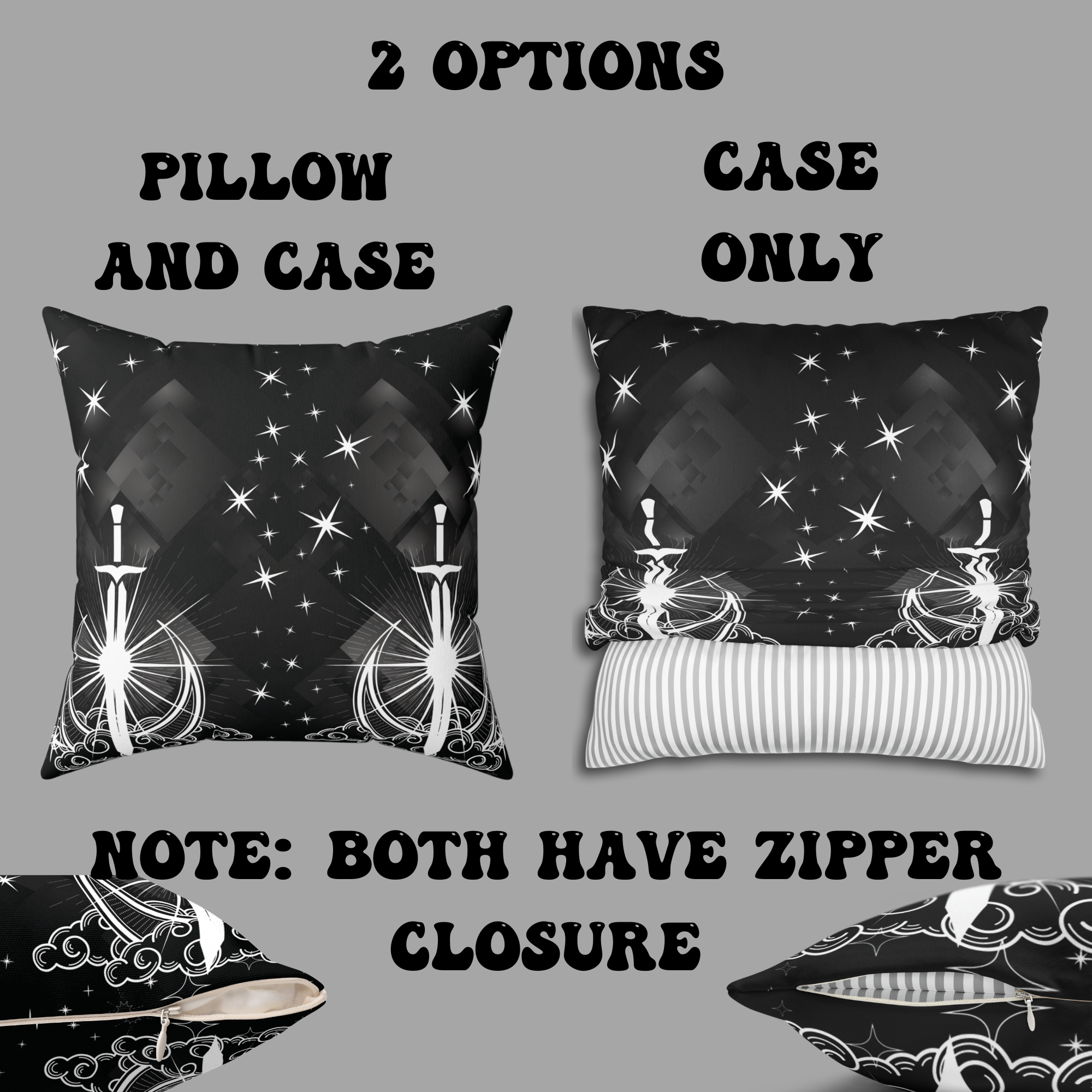 Gothic Moon Sword Celestial Throw Pillow — Dark Witchy Home Decor