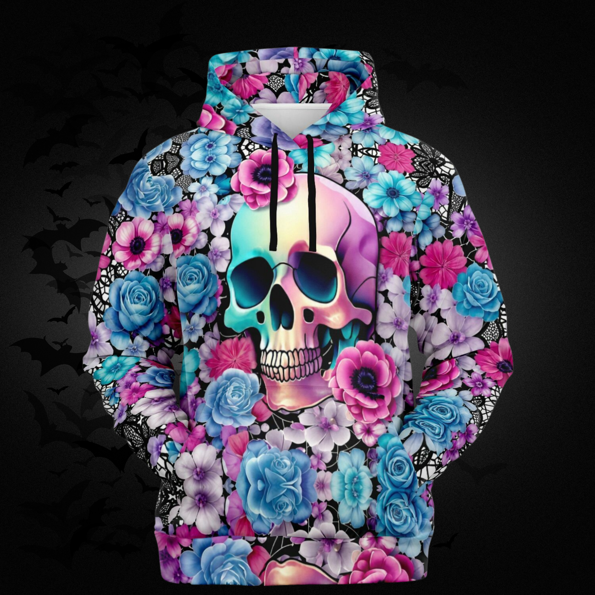 Pastel Goth Floral Skull Hoodie — Gothic Skull Unisex All Over Print
