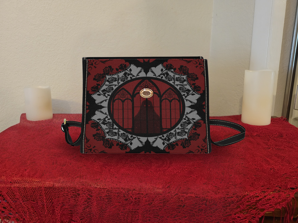 Gothic Cathedral Rose Handbag | Elegant Bat Lace Waterproof Canvas Crossbody Purse