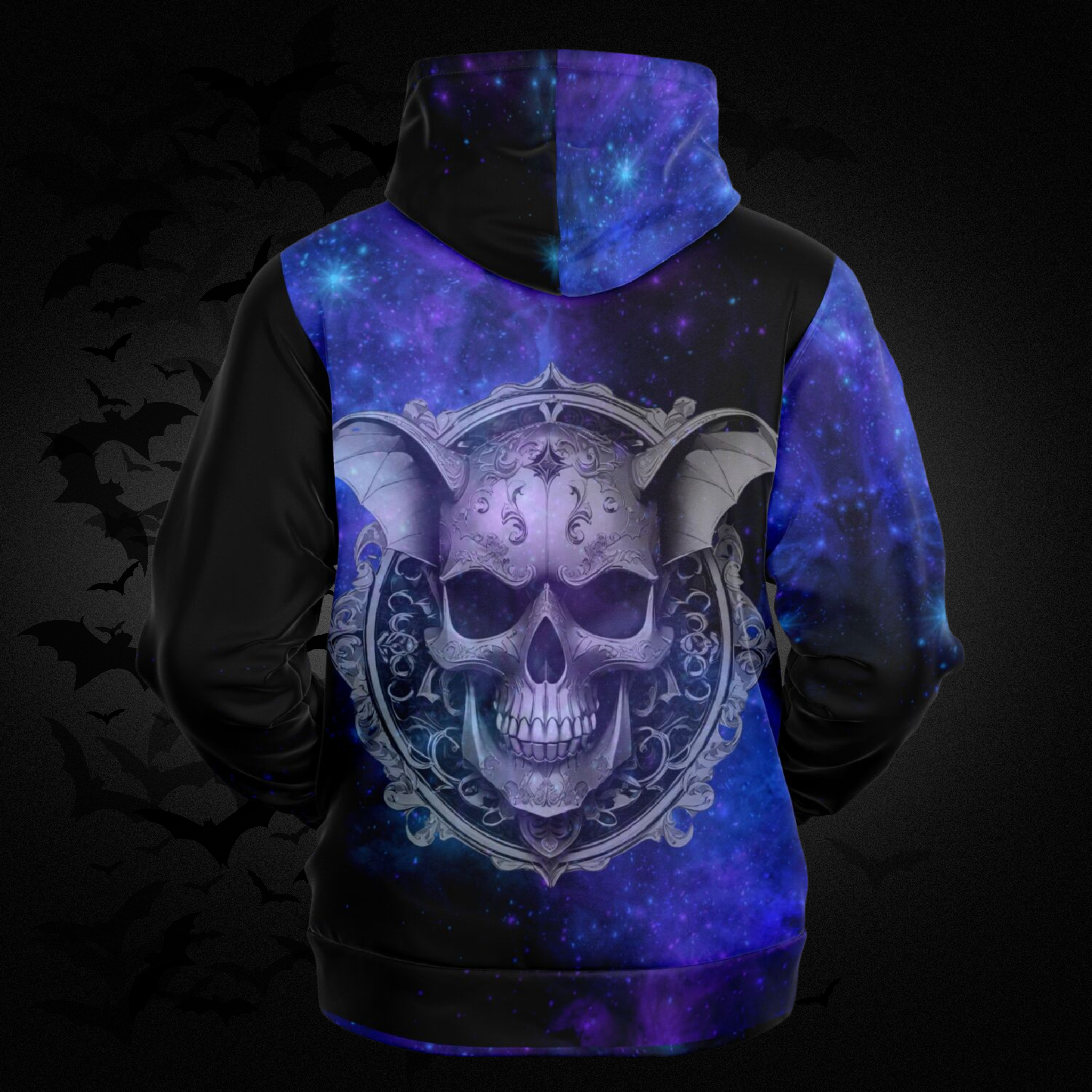Galaxy Bat Skull All Over Print Hoodie
