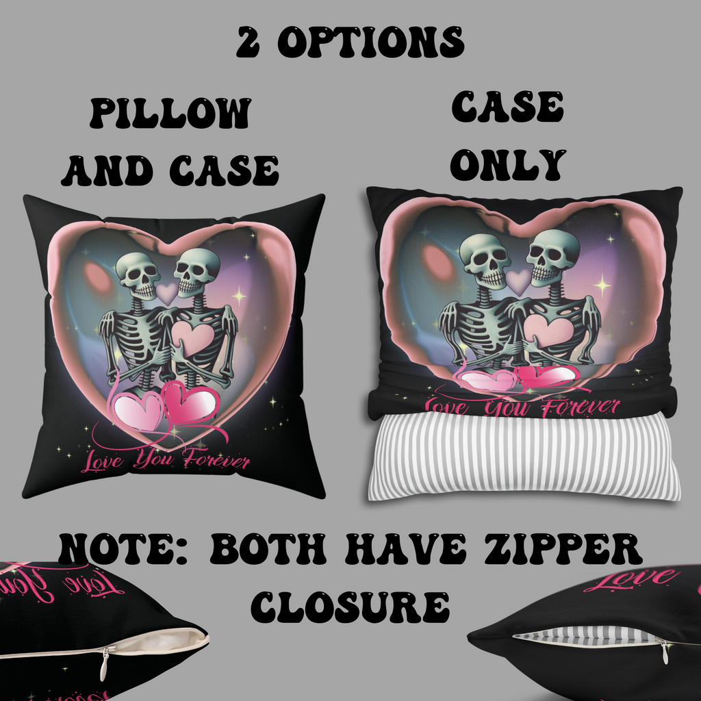 Love You Forever Skeleton Couple Throw Pillow — Gothic Love Dark Home Decor