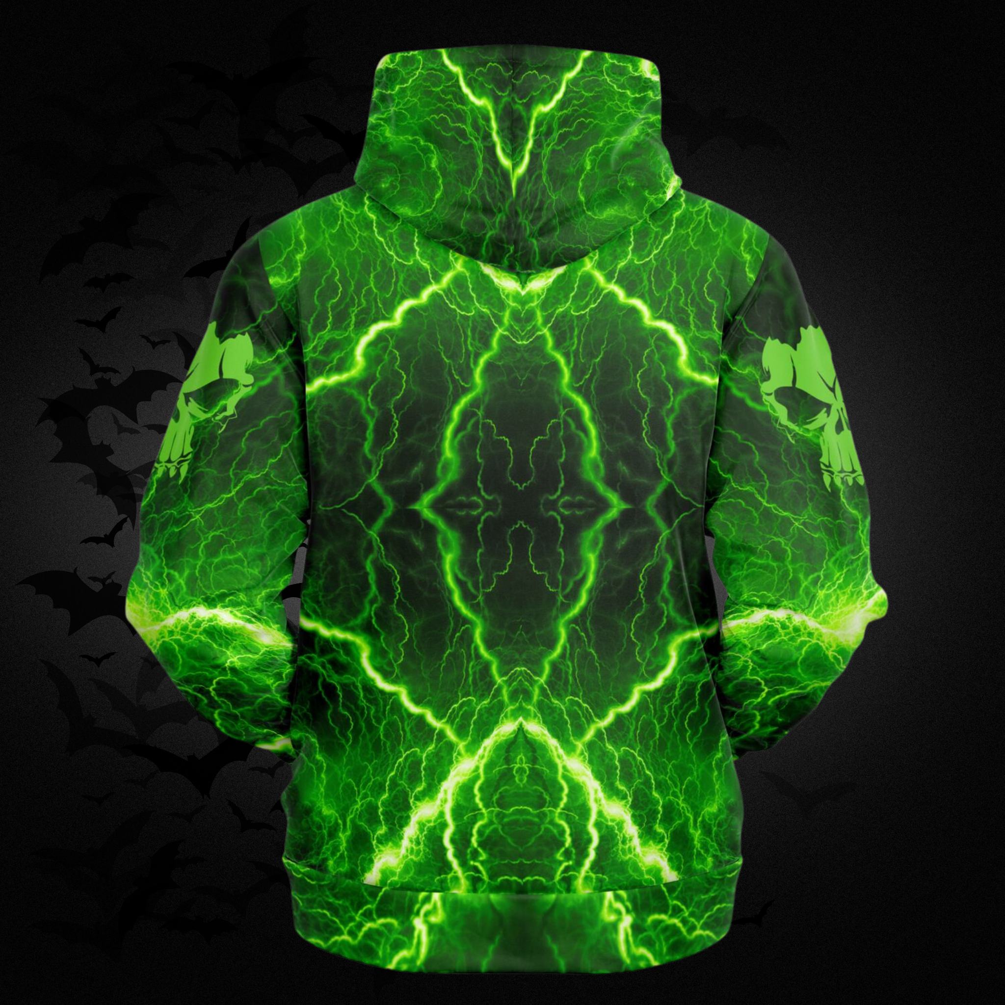 Green Flame Skull All Over Print Hoodie