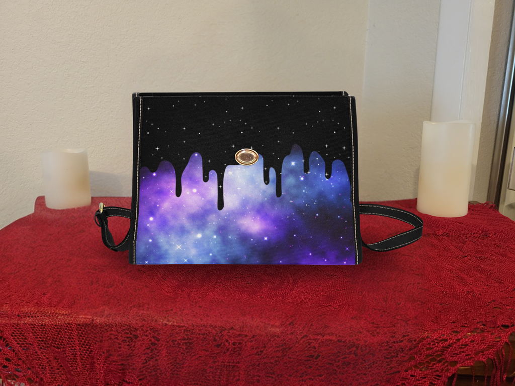 Pastel Goth Galaxy Drip Handbag | Purple Nebula Waterproof Canvas Crossbody Purse