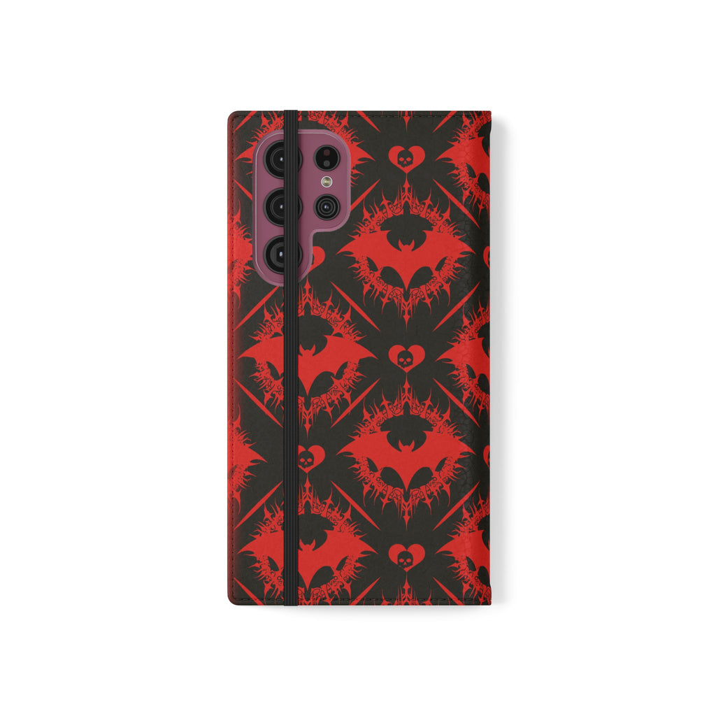 Gothic Bat Wallet Flip Case - Elegant Goth Phone Wallet - Bat Pattern Flip Case - Gothic Phone Case - Stylish Wallet Phone Case