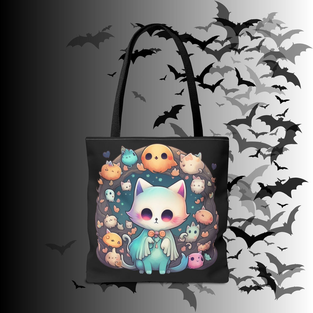 Pastel Goth Ghost Cat Tote Bag — Kawaii Spooky All-Over Print