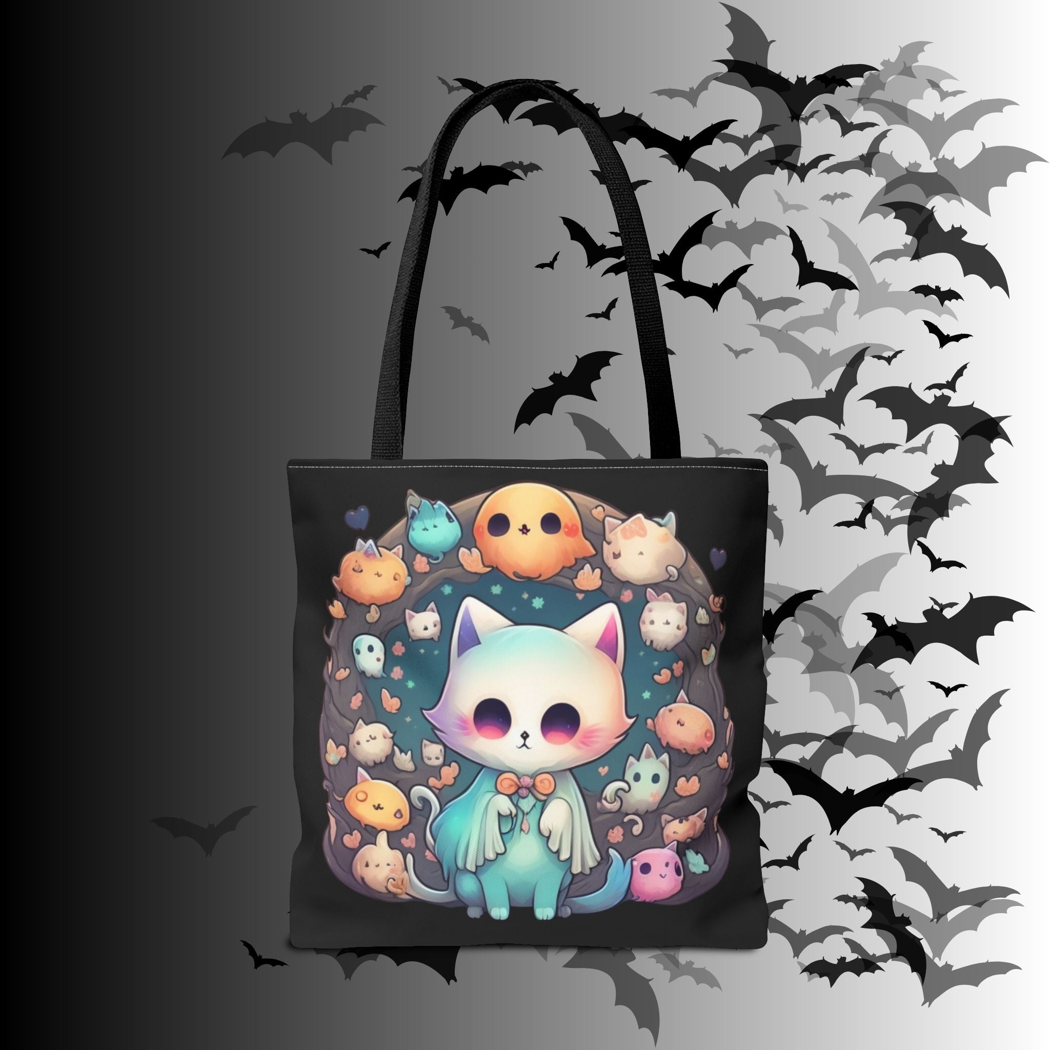 Pastel Goth Ghost Cat Tote Bag — Kawaii Spooky All-Over Print