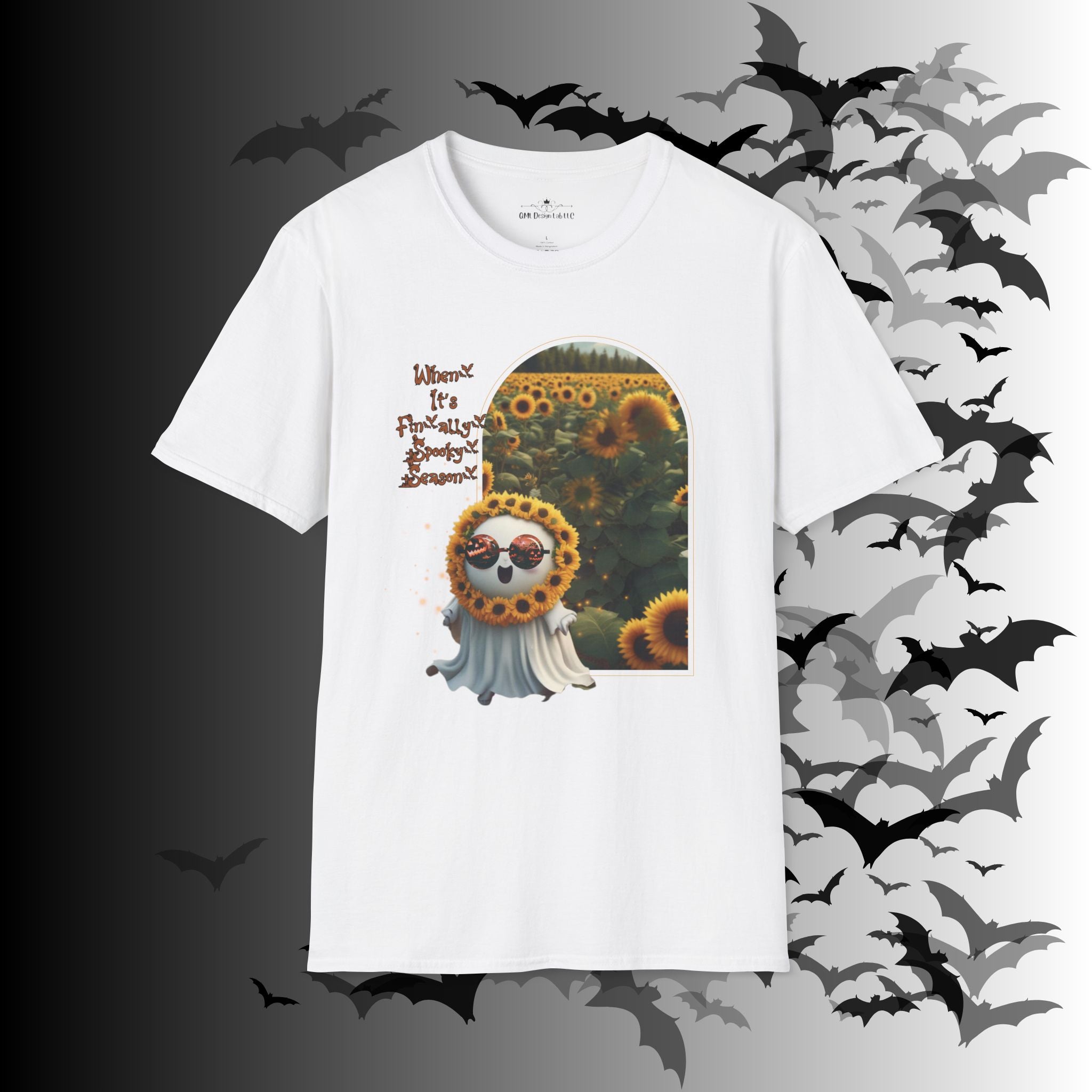 "When It's Finally Spooky Season" Ghost Sunflower T-Shirt — Halloween Tee
