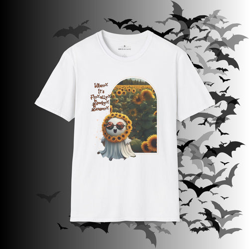 "When It's Finally Spooky Season" Ghost Sunflower T-Shirt — Halloween Tee
